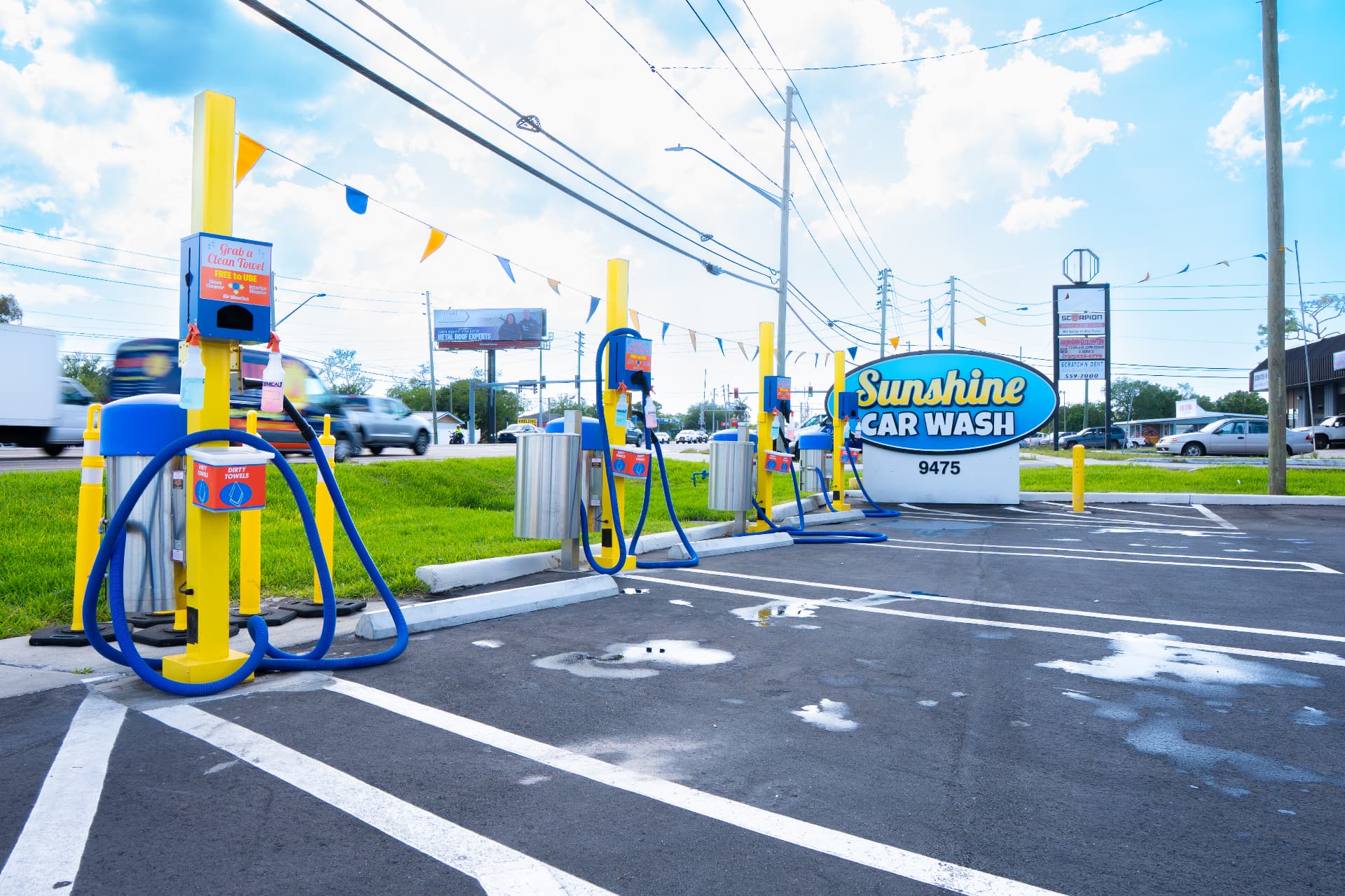 Complimentary towels, cleaner and vacuum stations along Ulmerton Road