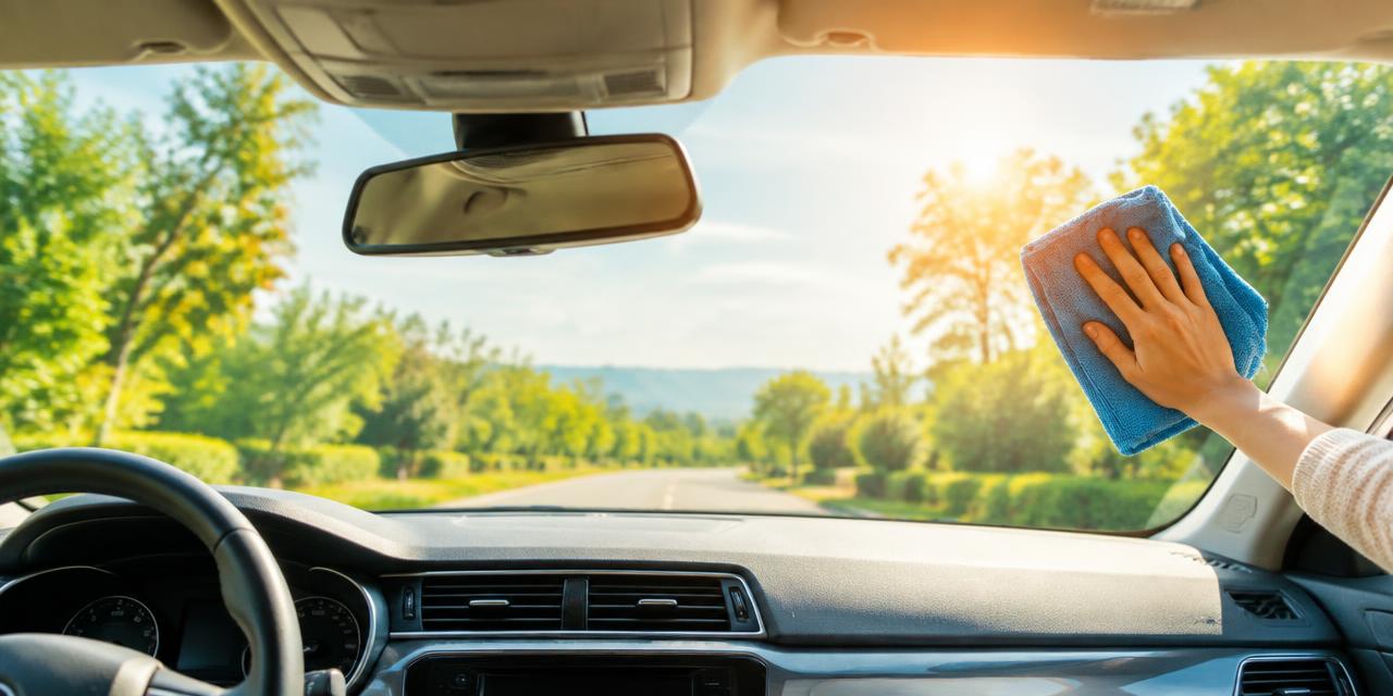 Sunlight streaming through a crystal-clear, streak-free car windshield after interior glass cleaning